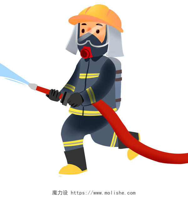 119全国消防宣传日卡通手绘消防员消防安全人物素材
